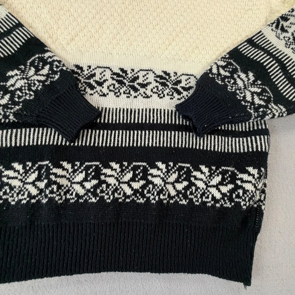 Rainbow Ridge Vintage Sweater Medium Cream Black Fair Isle Nordic Knit Korea 80s